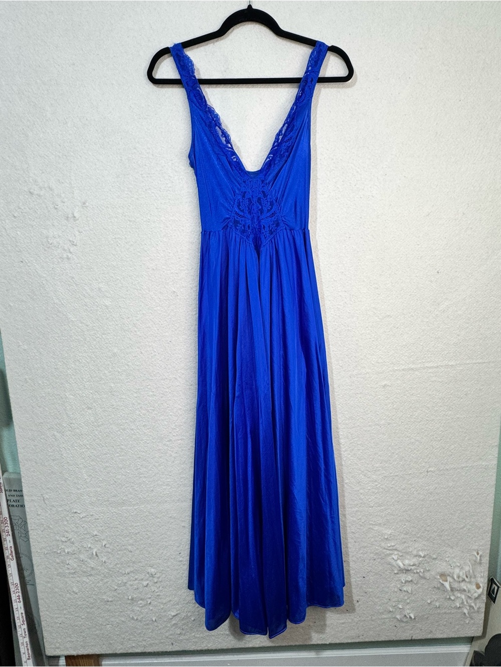 Olga VTG Elegant Peacock Blue Lace Bust Satin Nylon Nightgown Maxi Slip Dress